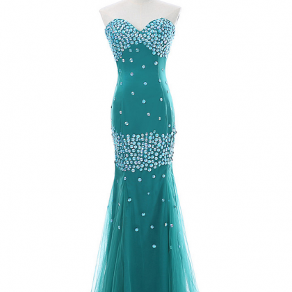Green Prom Dresses Mermaid Sweetheart Tulle..