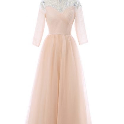 Prom Dress Champagne Prom Dresses A-line 3/4..
