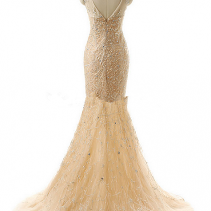 Gorgeous Champagne Mermaid Evening Dresses Real..
