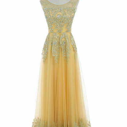 Long Gold Crystal Prom Dress Corset Back Formal..