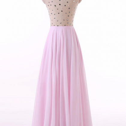Women Pink Elegant Long Chiffon Evening Dresses..
