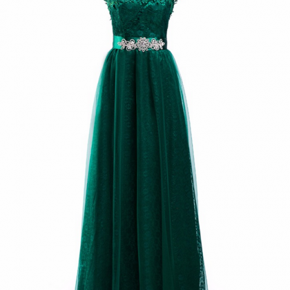 Long Turqoise Emerald Green A Line Crystal Formal..