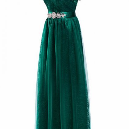 Long Turqoise Emerald Green A Line Crystal Formal..