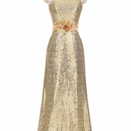 One Shoulder Golden Sequined Evening Gowns Dresses..