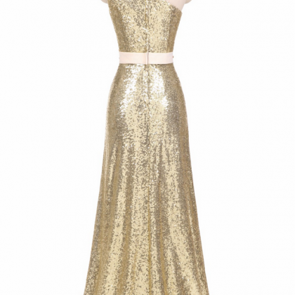 One Shoulder Golden Sequined Evening Gowns Dresses..