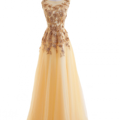 Gold Lace Flower Evending Dress The Bride Banquet..