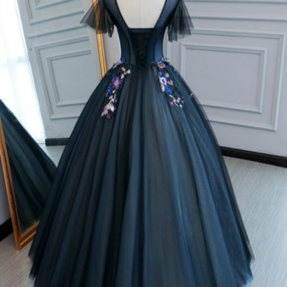 The Banquet Elegant Long Prom Dress Navy Blue Lace..