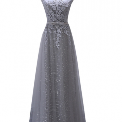 Robe De Soiree Grey Lace V-neck Long Embroidery..