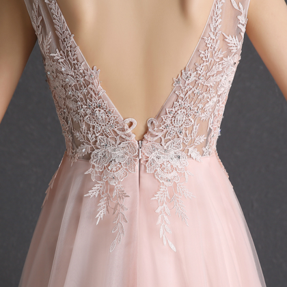 Sweet Pink Lace Flower Long Evening Dress The..