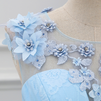 Sweet Light Blue Lace Flower Evening Dress The..