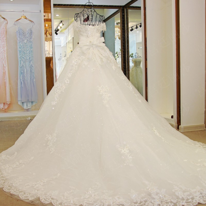 Lace Flower Crystal Beading A-line Wedding Dress..