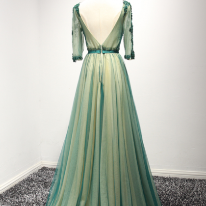 Evening Dress Delicate Lace With Beading Green..