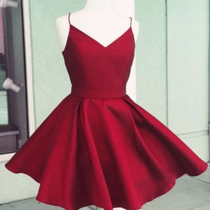 Short Homecoming Dresses, Satin Dresses, Red..