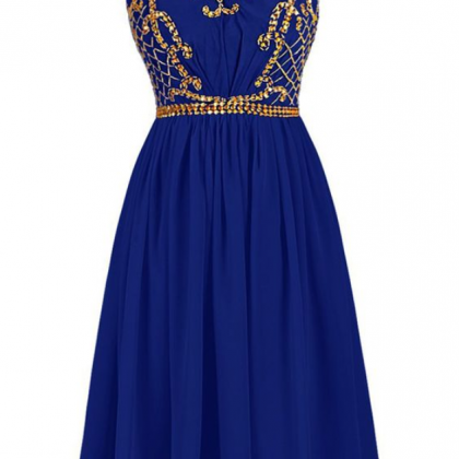 Royal Blue Short Homecoming Dress With Illusion..