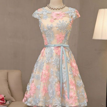 Cute Round Neck Short Prom Dress, Cute Homecoming..