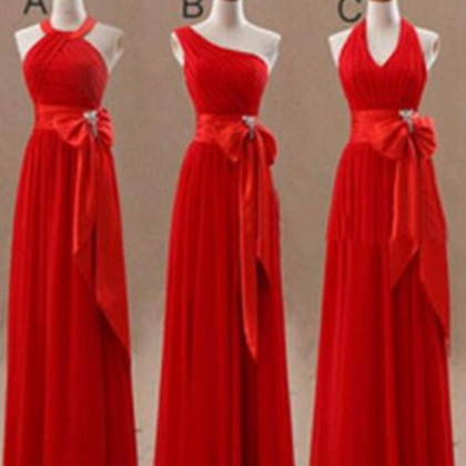 Mismatched Junior Chiffon Red Long A Line Formal..
