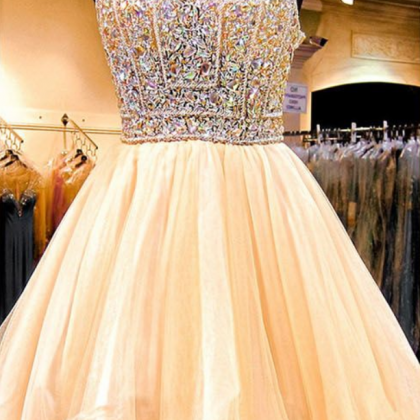 Open Back Prom Dress, Tulle Prom Dresses, Yellow..