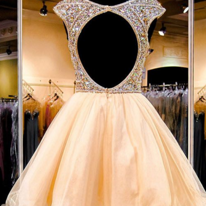 Open Back Prom Dress, Tulle Prom Dresses, Yellow..