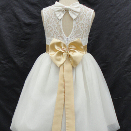 Flower Girl Dresses With Bow Keyhole Back Party..