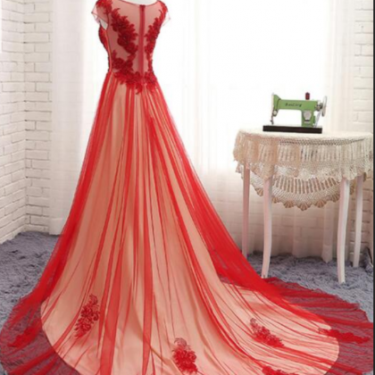 Gorgeous Red Tulle Gown, Red Formal Dress, Elegant..