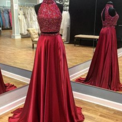 Sparkly Beaded Prom Dress, Sexy Burgundy Prom..