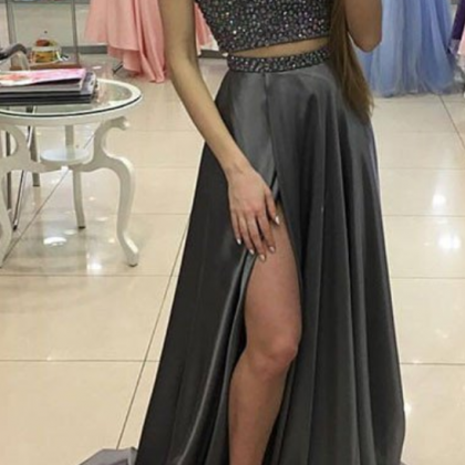 Two Piece Prom Dress,Beading Prom D..