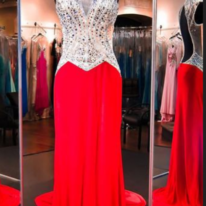 High Neck Sleeveless Red Evening Dresses Prom..
