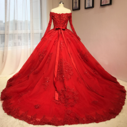 Lace Tulle Long Prom Dress,red Evening Dress,