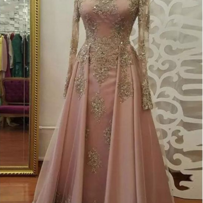 A-line Prom Dresses, Scoop Long Sleeve ,pink..