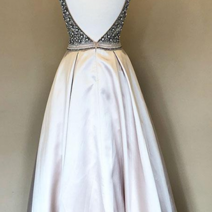 Stylish A-line Deep V-neck Prom Dress,light..