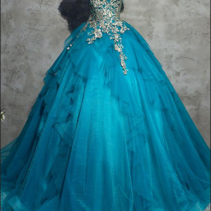 A-line Blue Short Sleeves Floral Short Sleeves Party Dress, Blue Long Prom Dress