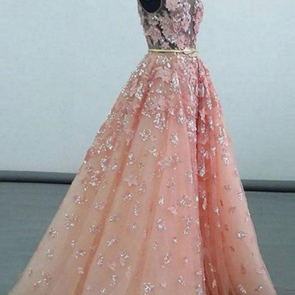 Custom Made Pink Sleeveless Chiffon Prom Dress..