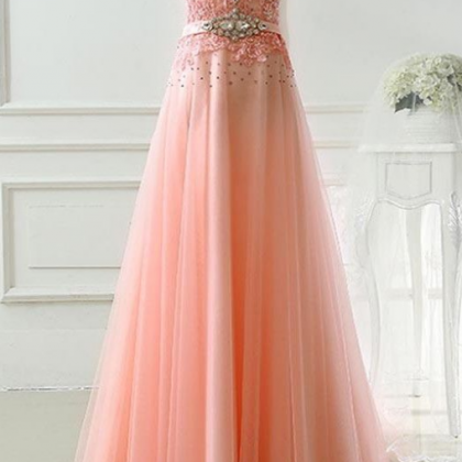Pink Tulle Handmade High Quality Long Prom Dress,..
