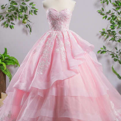 Sweetheart Pink A-line Wedding Dresses,lace..