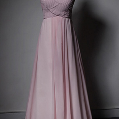 Pink Long Chiffon Crystals Beaded Prom Dresses..