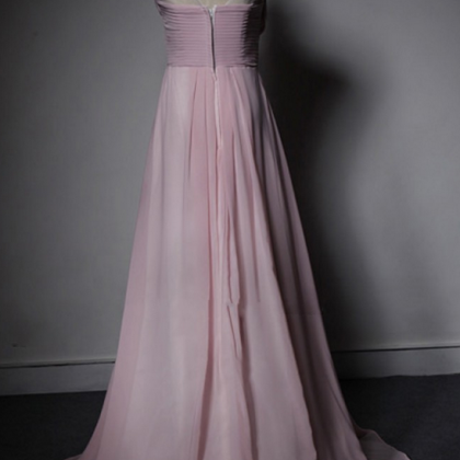 Pink Long Chiffon Crystals Beaded Prom Dresses..