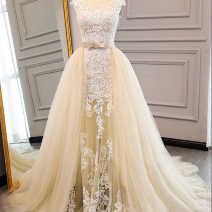 Champagne Wedding Dress,with Removable Skirt..