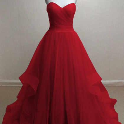 Pretty Handmade Tulle Red Sweetheart Long Prom..