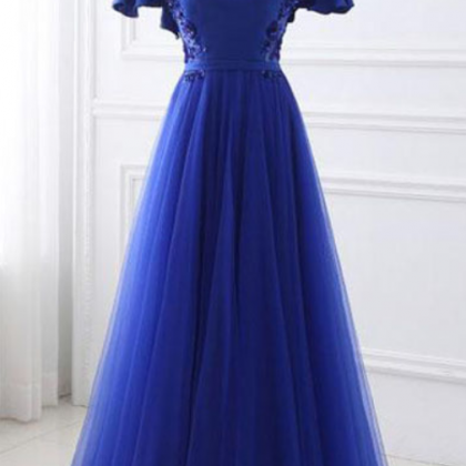 Elegant A-line Off-the-shoulder Prom Dresses,royal..