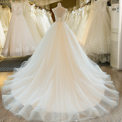 Lace Wedding Gown , A-line Bridal Dress, Applique..