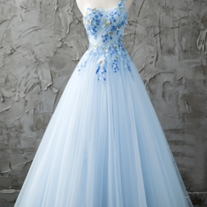 Blue One-shoulder Prom Dresses,a-line Beading..