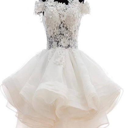 Elegant Off The Shoulder Tulle Appliques White  Sheath Short Homecoming Dress Birthday Outfits SP27