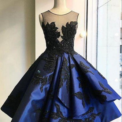 Homecoming Dresses Royal Blue Sleeveless Appliques..