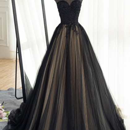 Long Black Tulle Prom Dress,high Neck Banquet..