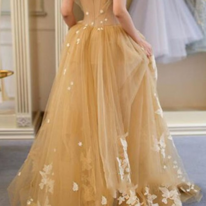  Sweetheart champagne tulle long A-..