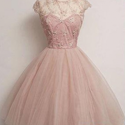 Homecoming Dress, Blush Pink Tulle Prom Dresses,..