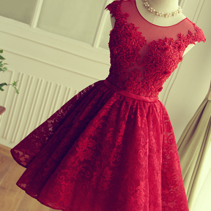 Keyhole Back Red Lace Bridesmaid Dress,short Lace..