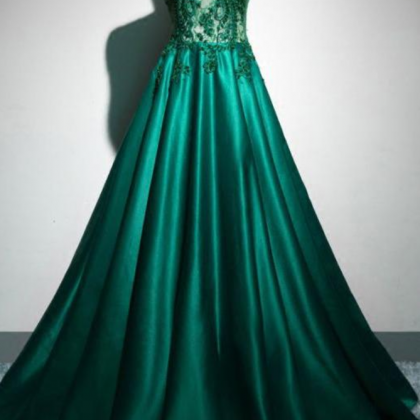 Green Beading Prom Dresses,appliques Elegant Prom..