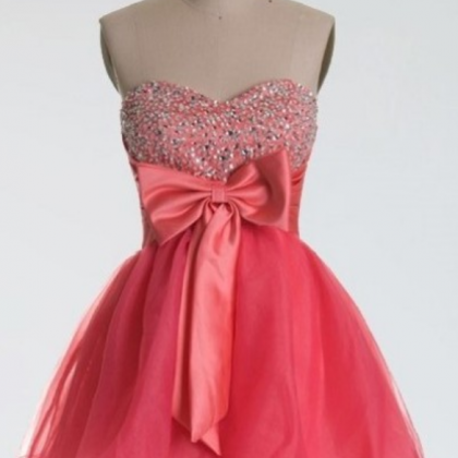 A Lines Coral Homecoming Dresses Hollow Sleeveless..