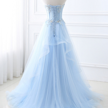 Elegant Blue A-line Prom Dress,sweetheart Floor..